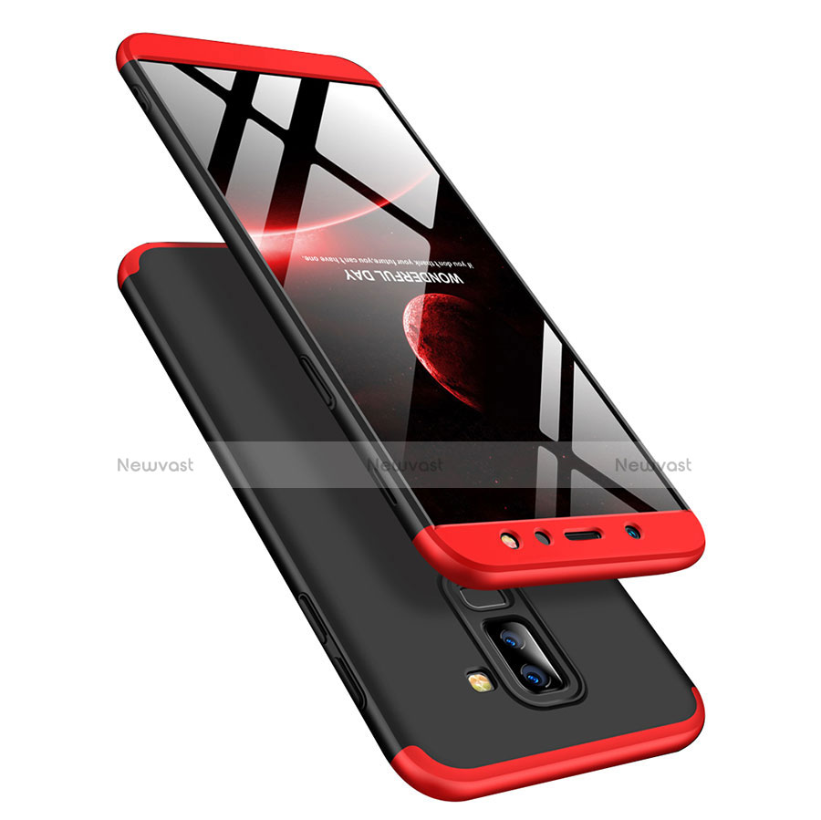 Hard Rigid Plastic Matte Finish Front and Back Case 360 Degrees with Finger Ring Stand Q01 for Samsung Galaxy A6 Plus Red and Black