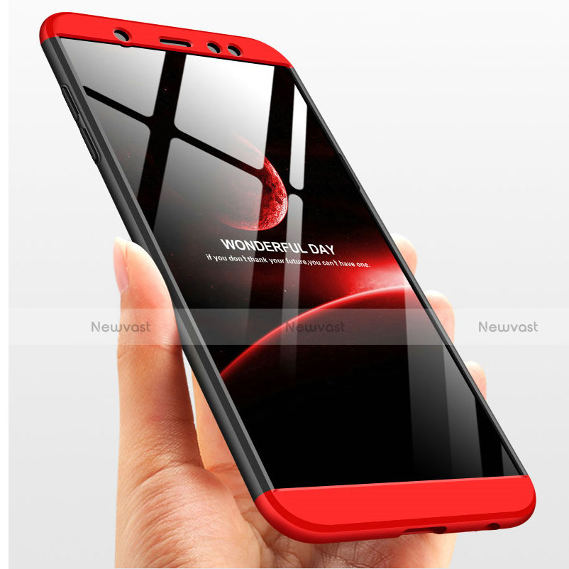 Hard Rigid Plastic Matte Finish Front and Back Case 360 Degrees with Finger Ring Stand Q01 for Samsung Galaxy A9 Star Lite Red and Black