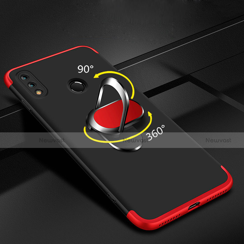 Hard Rigid Plastic Matte Finish Front and Back Case 360 Degrees with Magnetic Finger Ring Stand for Huawei Enjoy 9 Plus Red and Black