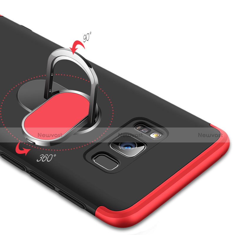 Hard Rigid Plastic Matte Finish Front and Back Case 360 Degrees with Magnetic Finger Ring Stand for Samsung Galaxy S8 Red and Black