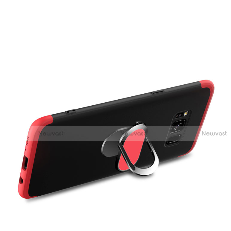 Hard Rigid Plastic Matte Finish Front and Back Case 360 Degrees with Magnetic Finger Ring Stand for Samsung Galaxy S8 Red and Black