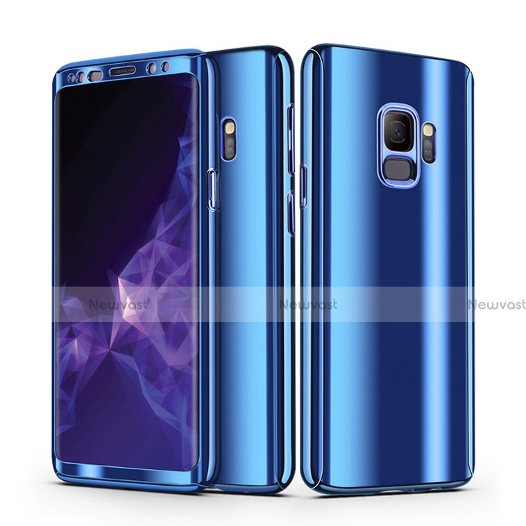 Hard Rigid Plastic Matte Finish Front and Back Case Cover 360 Degrees for Samsung Galaxy S9 Blue