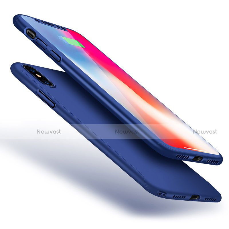 Hard Rigid Plastic Matte Finish Front and Back Cover Case 360 Degrees for Apple iPhone X Blue