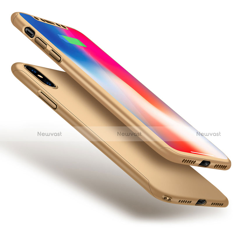 Hard Rigid Plastic Matte Finish Front and Back Cover Case 360 Degrees for Apple iPhone X Gold