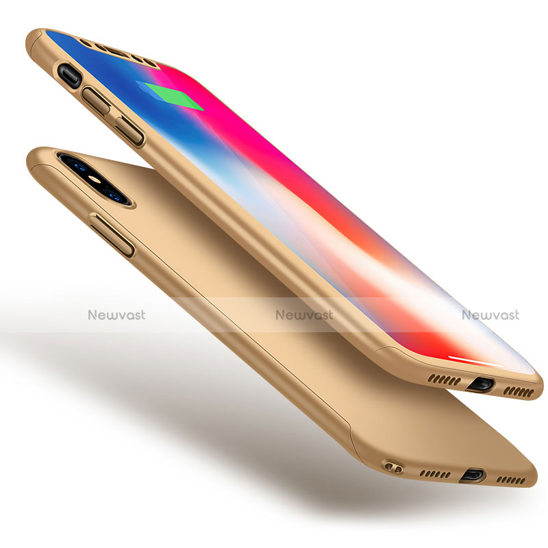 Hard Rigid Plastic Matte Finish Front and Back Cover Case 360 Degrees for Apple iPhone Xs Max Gold