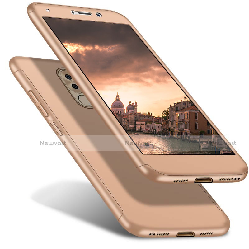 Hard Rigid Plastic Matte Finish Front and Back Cover Case 360 Degrees for Huawei GR5 (2017) Gold