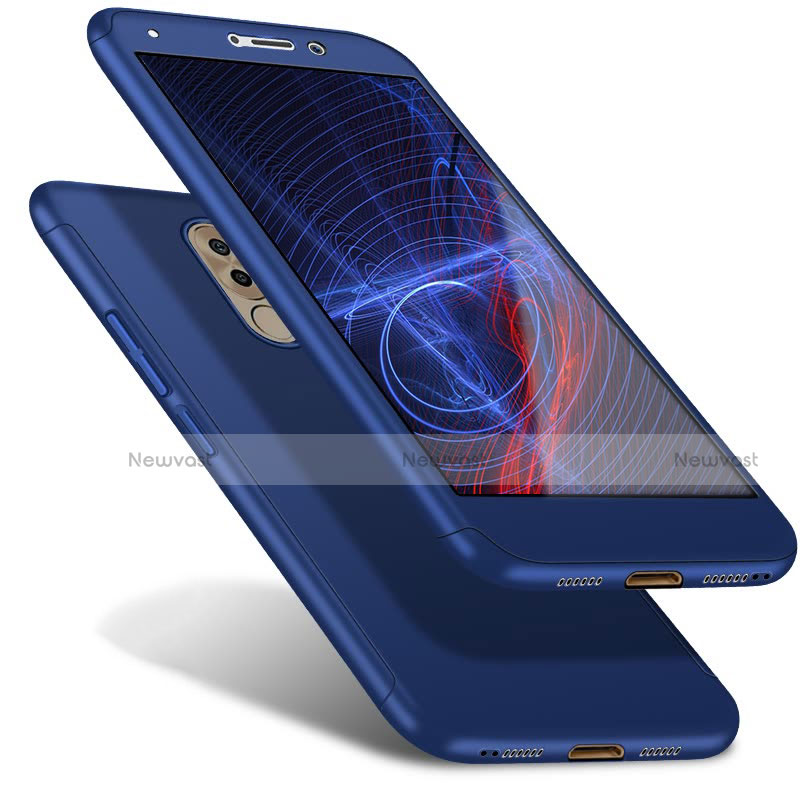 Hard Rigid Plastic Matte Finish Front and Back Cover Case 360 Degrees for Huawei Honor 6X Blue