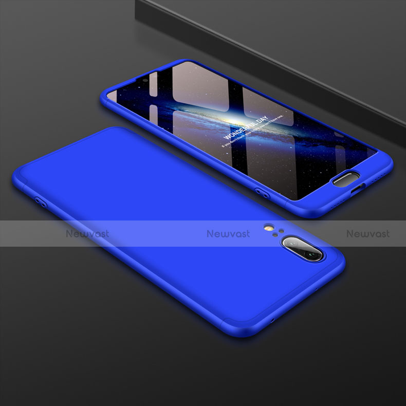 Hard Rigid Plastic Matte Finish Front and Back Cover Case 360 Degrees for Huawei P20 Blue