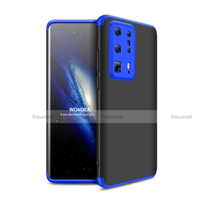 Hard Rigid Plastic Matte Finish Front and Back Cover Case 360 Degrees for Huawei P40 Pro+ Plus Blue and Black