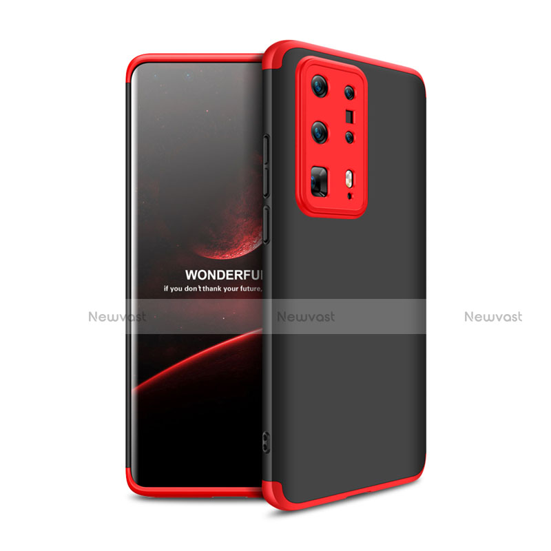 Hard Rigid Plastic Matte Finish Front and Back Cover Case 360 Degrees for Huawei P40 Pro+ Plus Red and Black