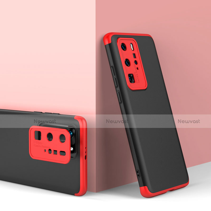 Hard Rigid Plastic Matte Finish Front and Back Cover Case 360 Degrees for Huawei P40 Pro Red and Black