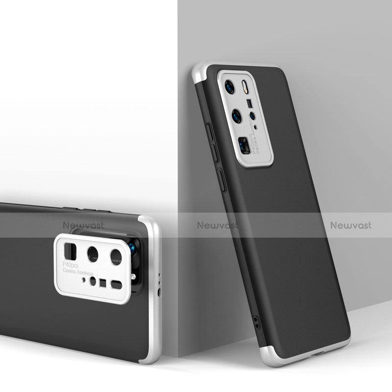 Hard Rigid Plastic Matte Finish Front and Back Cover Case 360 Degrees for Huawei P40 Pro Silver and Black