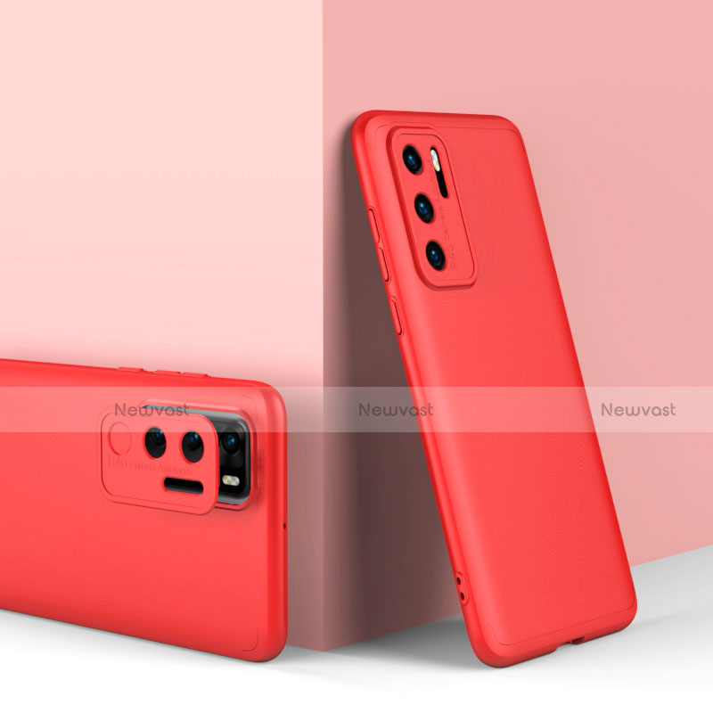 Hard Rigid Plastic Matte Finish Front and Back Cover Case 360 Degrees for Huawei P40 Red