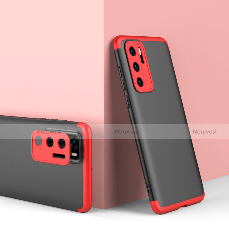 Hard Rigid Plastic Matte Finish Front and Back Cover Case 360 Degrees for Huawei P40 Red and Black