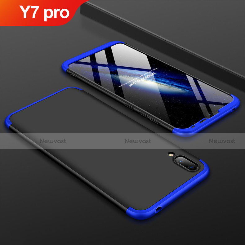 Hard Rigid Plastic Matte Finish Front and Back Cover Case 360 Degrees for Huawei Y7 Pro (2019) Blue and Black