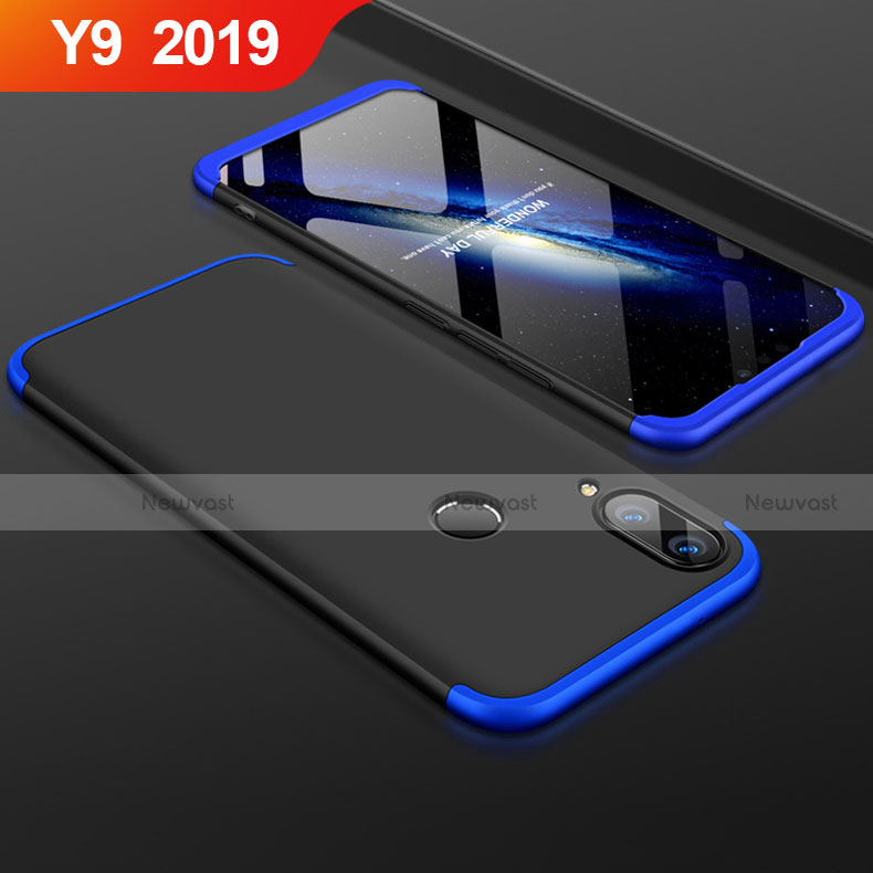 Hard Rigid Plastic Matte Finish Front and Back Cover Case 360 Degrees for Huawei Y9 (2019) Blue and Black