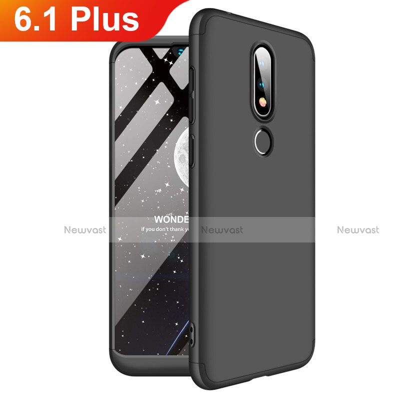 Hard Rigid Plastic Matte Finish Front and Back Cover Case 360 Degrees for Nokia 6.1 Plus Black