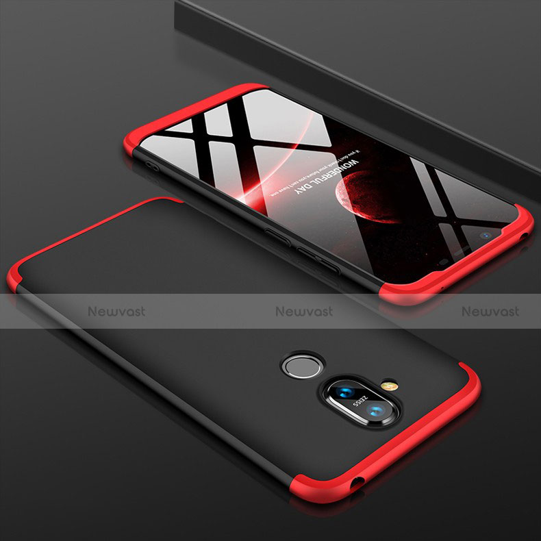 Hard Rigid Plastic Matte Finish Front and Back Cover Case 360 Degrees for Nokia 7.1 Plus Red and Black