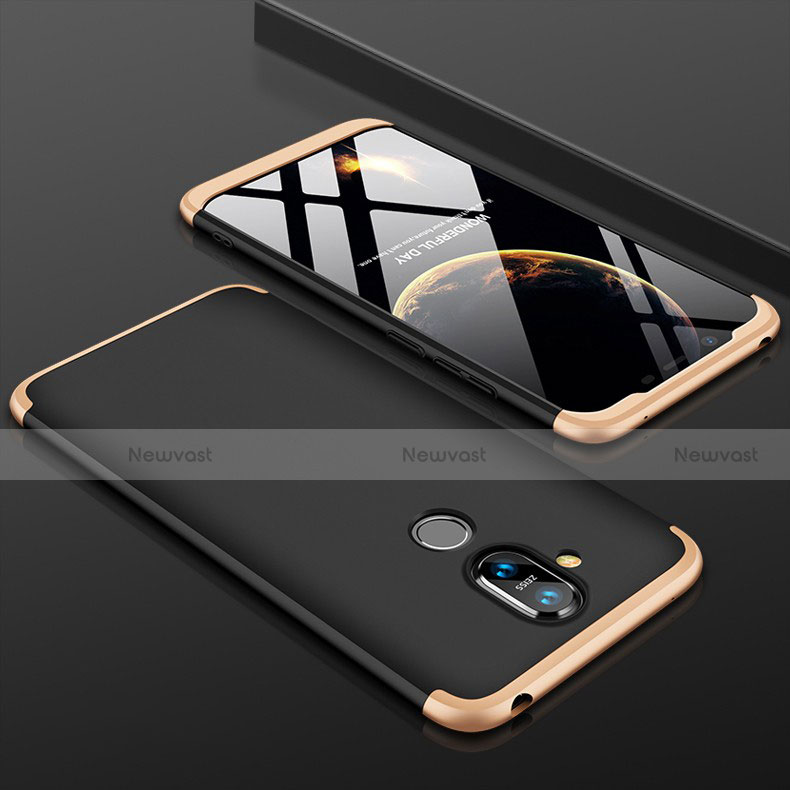 Hard Rigid Plastic Matte Finish Front and Back Cover Case 360 Degrees for Nokia X7 Gold and Black