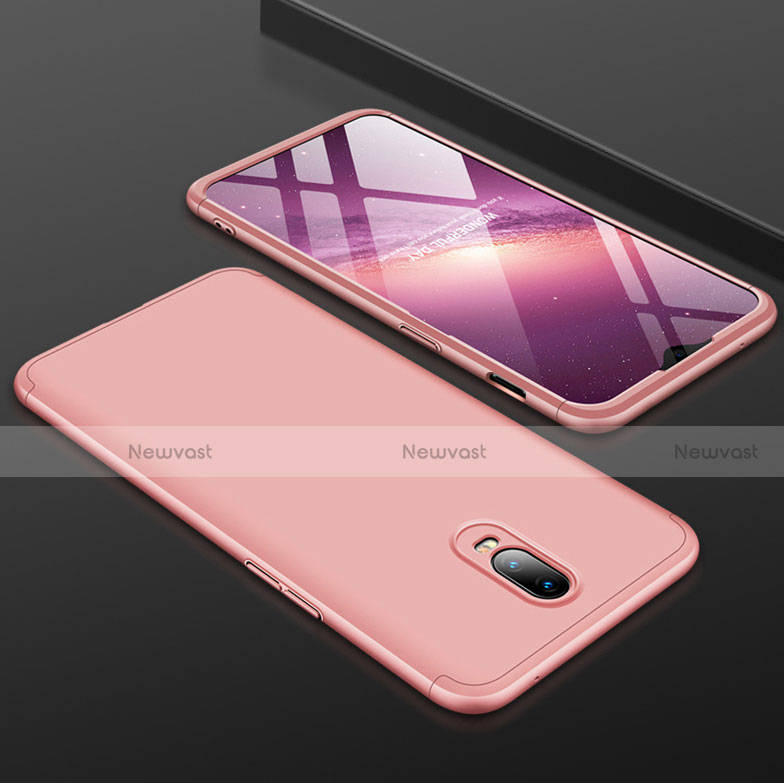 Hard Rigid Plastic Matte Finish Front and Back Cover Case 360 Degrees for OnePlus 6T Rose Gold