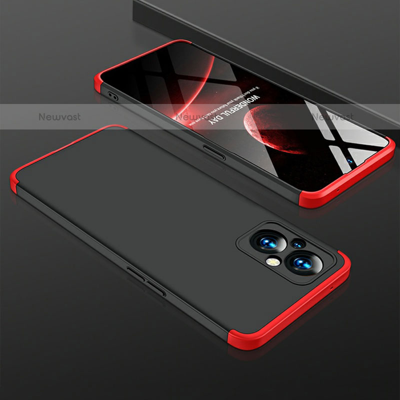 Hard Rigid Plastic Matte Finish Front and Back Cover Case 360 Degrees for OnePlus Nord N20 5G Red and Black