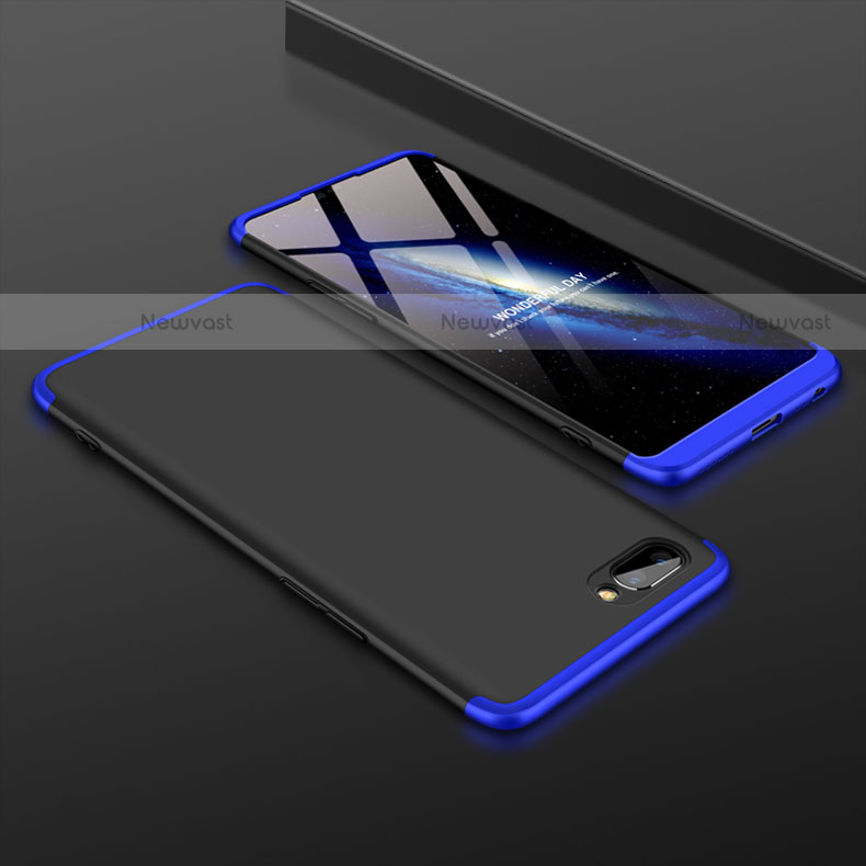 Hard Rigid Plastic Matte Finish Front and Back Cover Case 360 Degrees for Oppo A12e Blue and Black