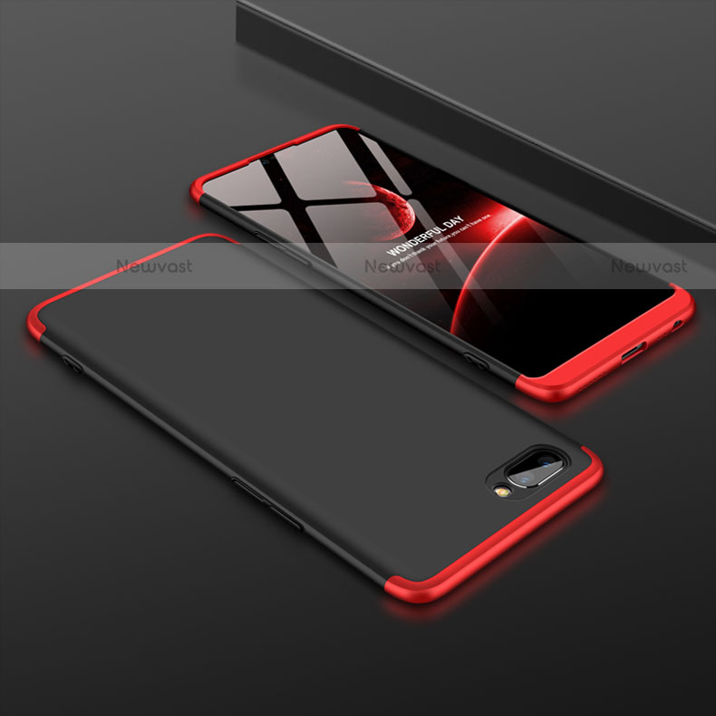 Hard Rigid Plastic Matte Finish Front and Back Cover Case 360 Degrees for Oppo A12e Red and Black
