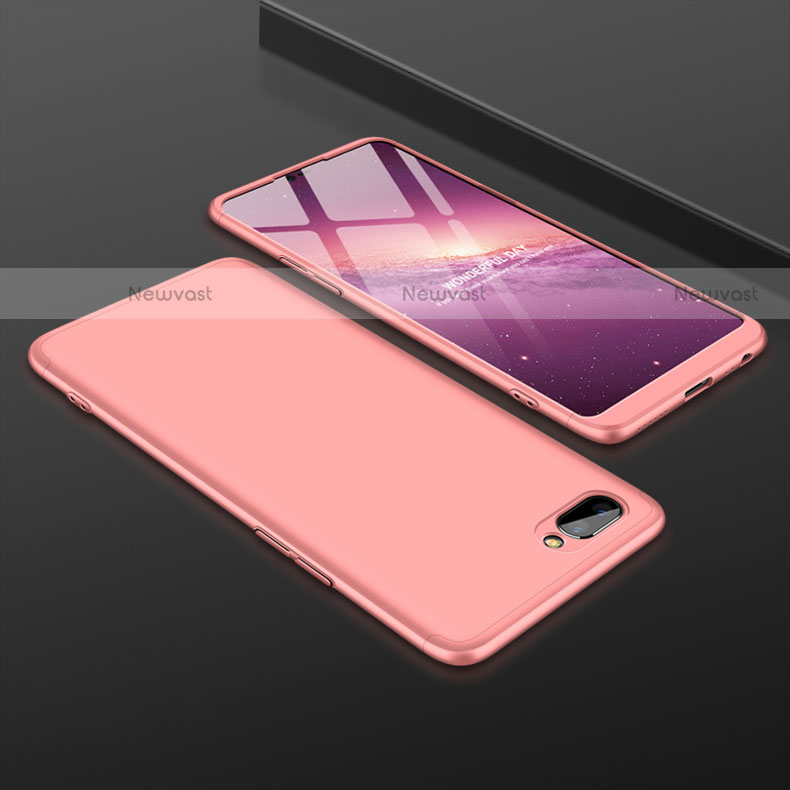 Hard Rigid Plastic Matte Finish Front and Back Cover Case 360 Degrees for Oppo A12e Rose Gold