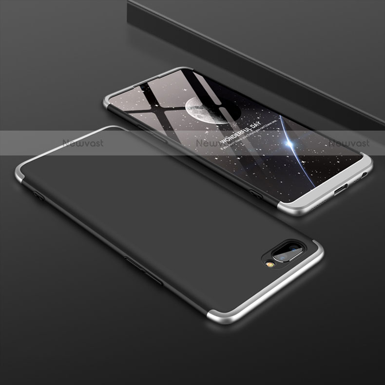 Hard Rigid Plastic Matte Finish Front and Back Cover Case 360 Degrees for Oppo A12e Silver and Black