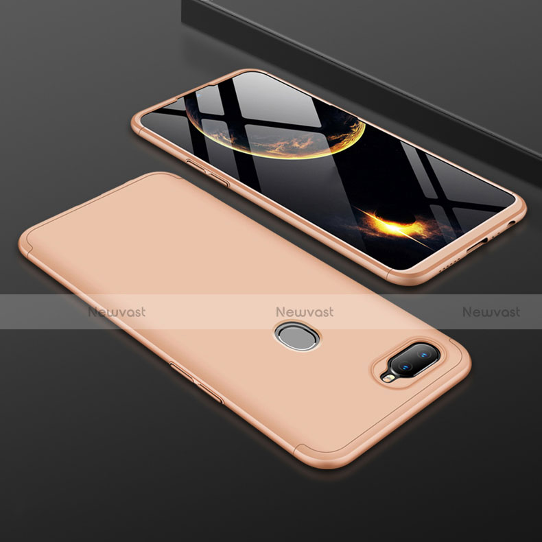 Hard Rigid Plastic Matte Finish Front and Back Cover Case 360 Degrees for Oppo A7 Gold