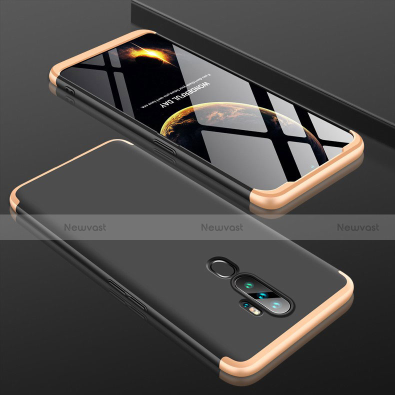 Hard Rigid Plastic Matte Finish Front and Back Cover Case 360 Degrees for Oppo A9 (2020) Gold and Black