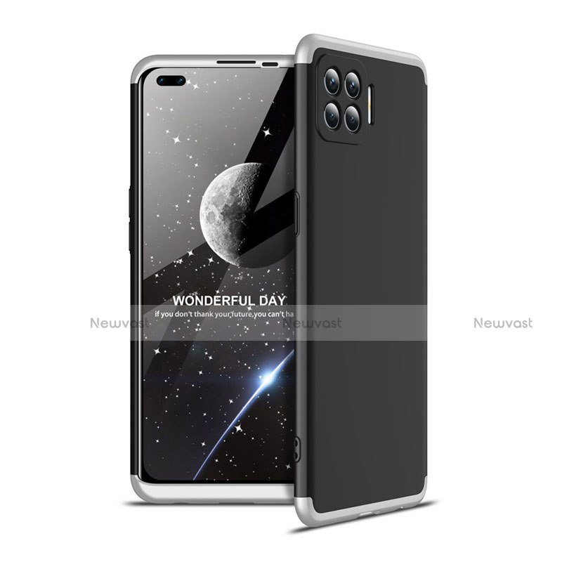 Hard Rigid Plastic Matte Finish Front and Back Cover Case 360 Degrees for Oppo A93 Silver and Black