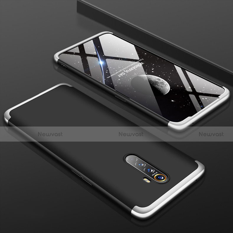 Hard Rigid Plastic Matte Finish Front and Back Cover Case 360 Degrees for Oppo Reno Ace Silver and Black