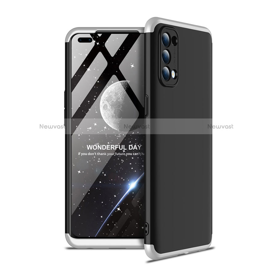 Hard Rigid Plastic Matte Finish Front and Back Cover Case 360 Degrees for Oppo Reno4 4G Silver and Black