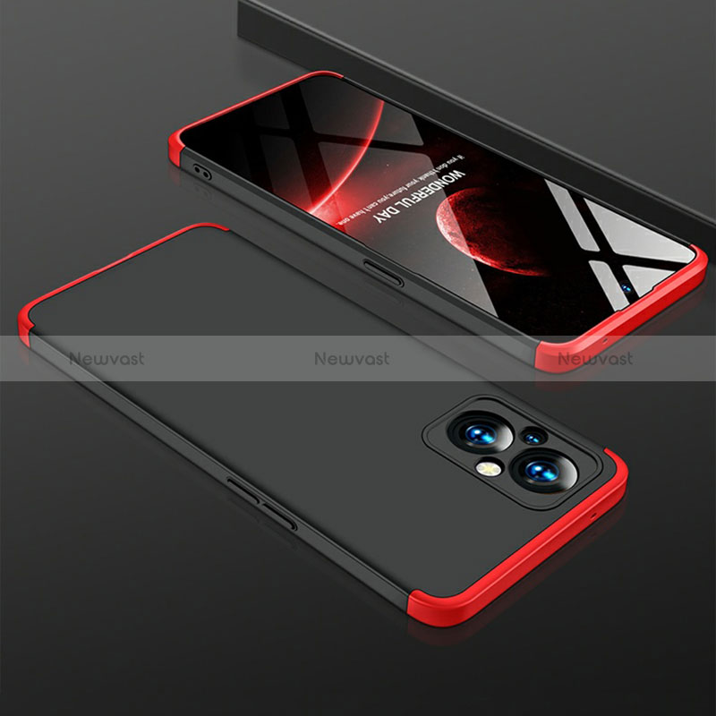 Hard Rigid Plastic Matte Finish Front and Back Cover Case 360 Degrees for Oppo Reno7 Z 5G Red and Black