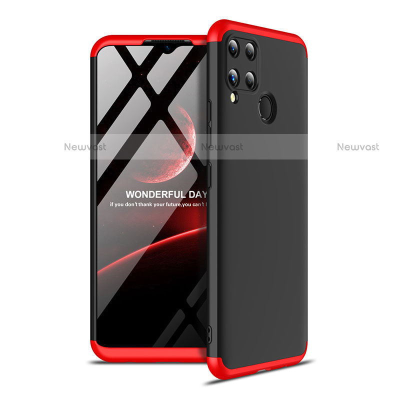 Hard Rigid Plastic Matte Finish Front and Back Cover Case 360 Degrees for Realme C15 Red and Black