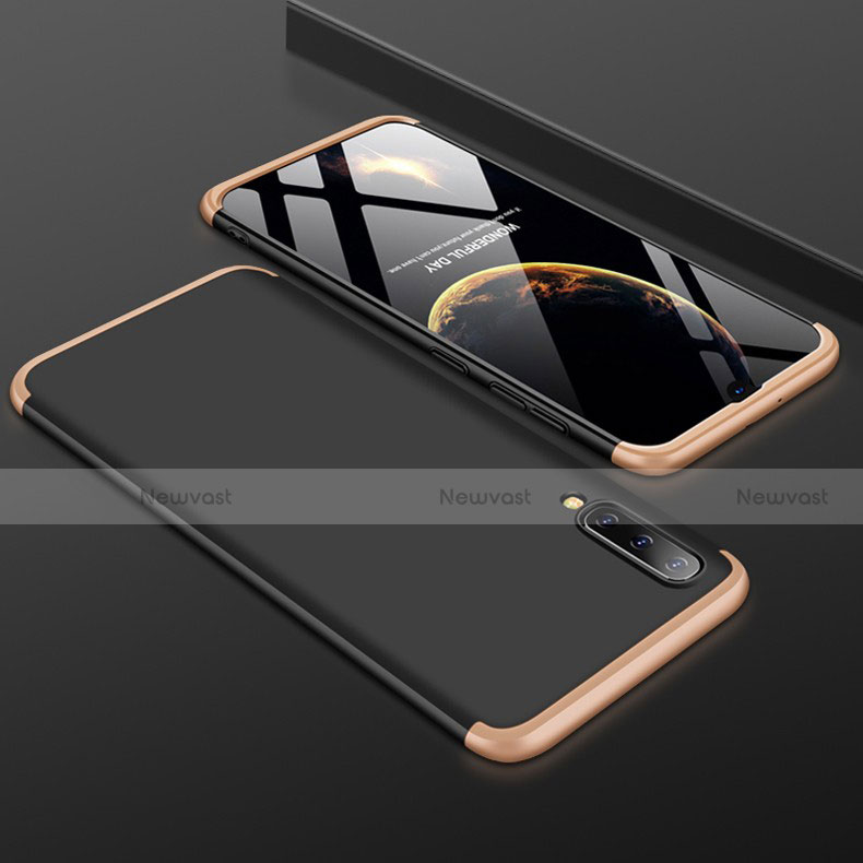 Hard Rigid Plastic Matte Finish Front and Back Cover Case 360 Degrees for Samsung Galaxy A50 Gold and Black