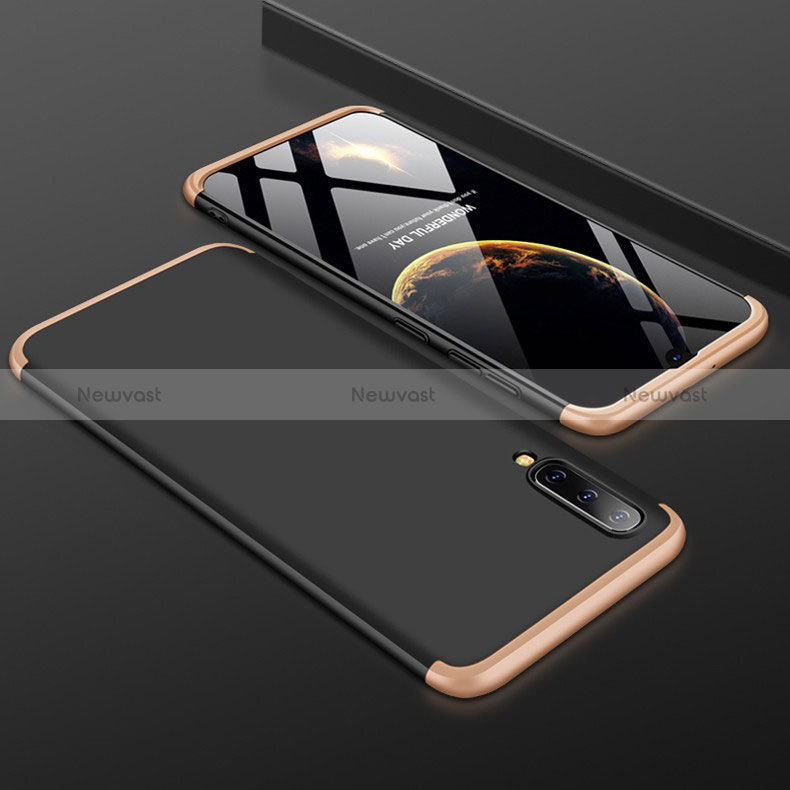Hard Rigid Plastic Matte Finish Front and Back Cover Case 360 Degrees for Samsung Galaxy A50S Gold and Black