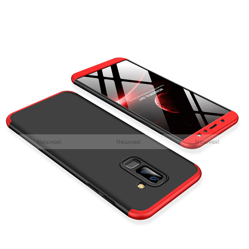 Hard Rigid Plastic Matte Finish Front and Back Cover Case 360 Degrees for Samsung Galaxy A6 Plus Red and Black