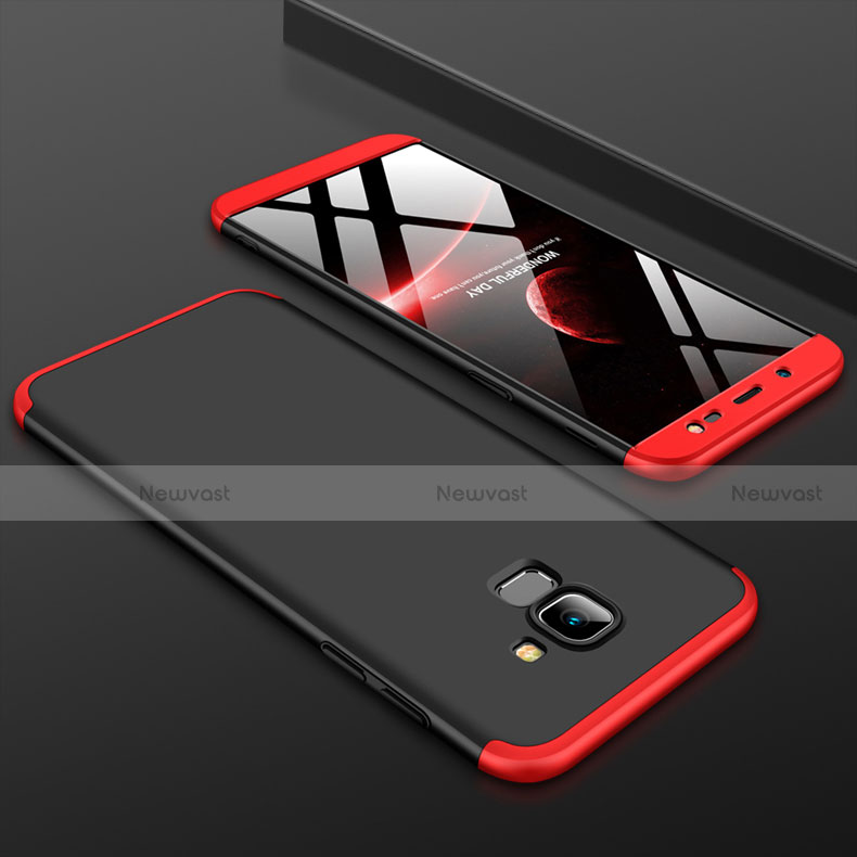 Hard Rigid Plastic Matte Finish Front and Back Cover Case 360 Degrees for Samsung Galaxy On6 (2018) J600F J600G Red and Black