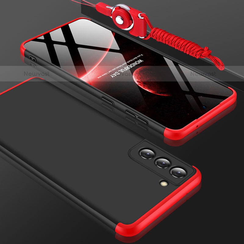 Hard Rigid Plastic Matte Finish Front and Back Cover Case 360 Degrees for Samsung Galaxy S21 FE 5G Red and Black