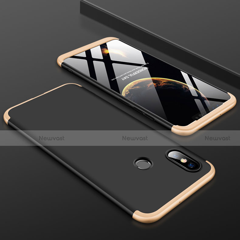 Hard Rigid Plastic Matte Finish Front and Back Cover Case 360 Degrees for Xiaomi Mi 8 Gold and Black
