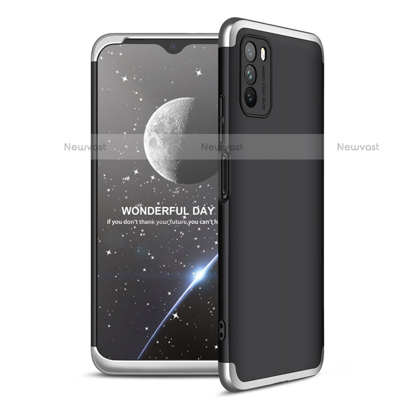 Hard Rigid Plastic Matte Finish Front and Back Cover Case 360 Degrees for Xiaomi Poco M3 Silver and Black