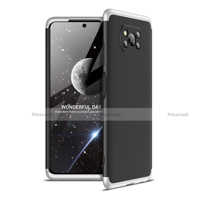 Hard Rigid Plastic Matte Finish Front and Back Cover Case 360 Degrees for Xiaomi Poco X3 NFC Silver and Black