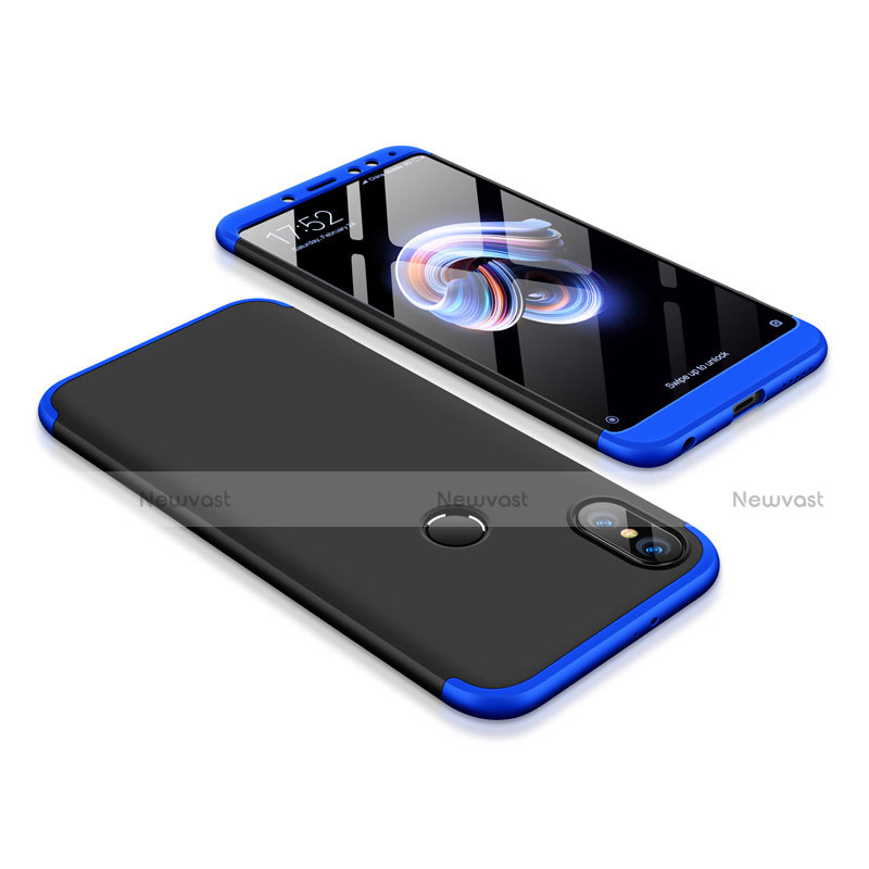 Hard Rigid Plastic Matte Finish Front and Back Cover Case 360 Degrees for Xiaomi Redmi Note 5 Blue and Black