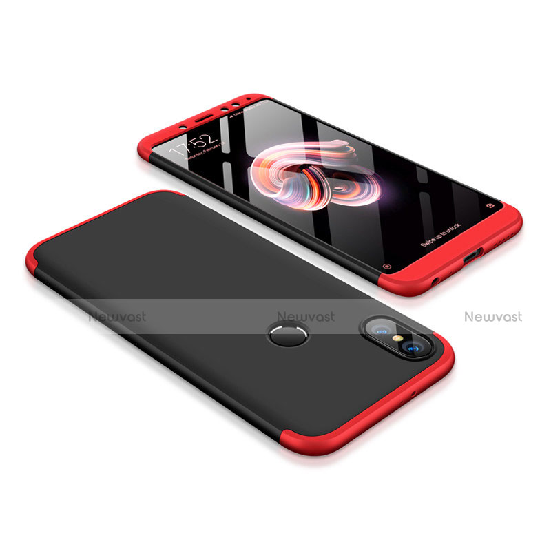 Hard Rigid Plastic Matte Finish Front and Back Cover Case 360 Degrees for Xiaomi Redmi Note 5 Pro Red and Black