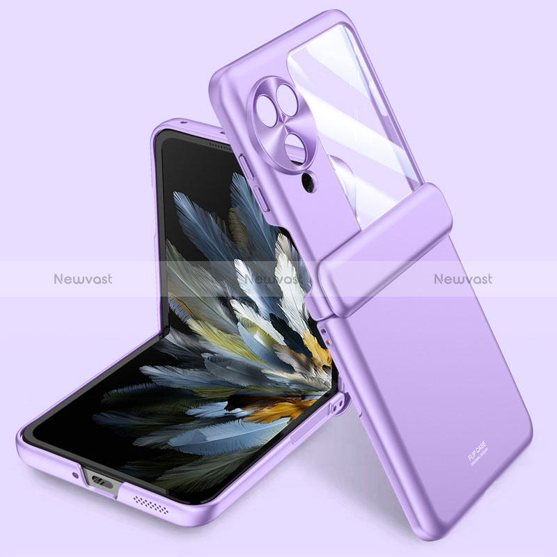 Hard Rigid Plastic Matte Finish Front and Back Cover Case 360 Degrees GK1 for Oppo Find N3 Flip 5G Purple