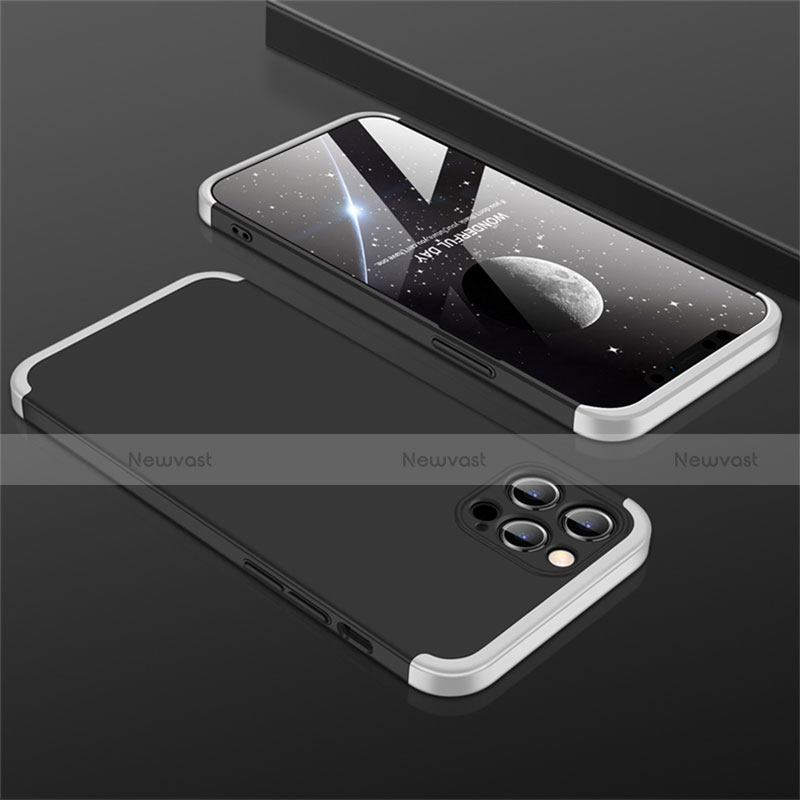 Hard Rigid Plastic Matte Finish Front and Back Cover Case 360 Degrees M01 for Apple iPhone 12 Pro Silver and Black