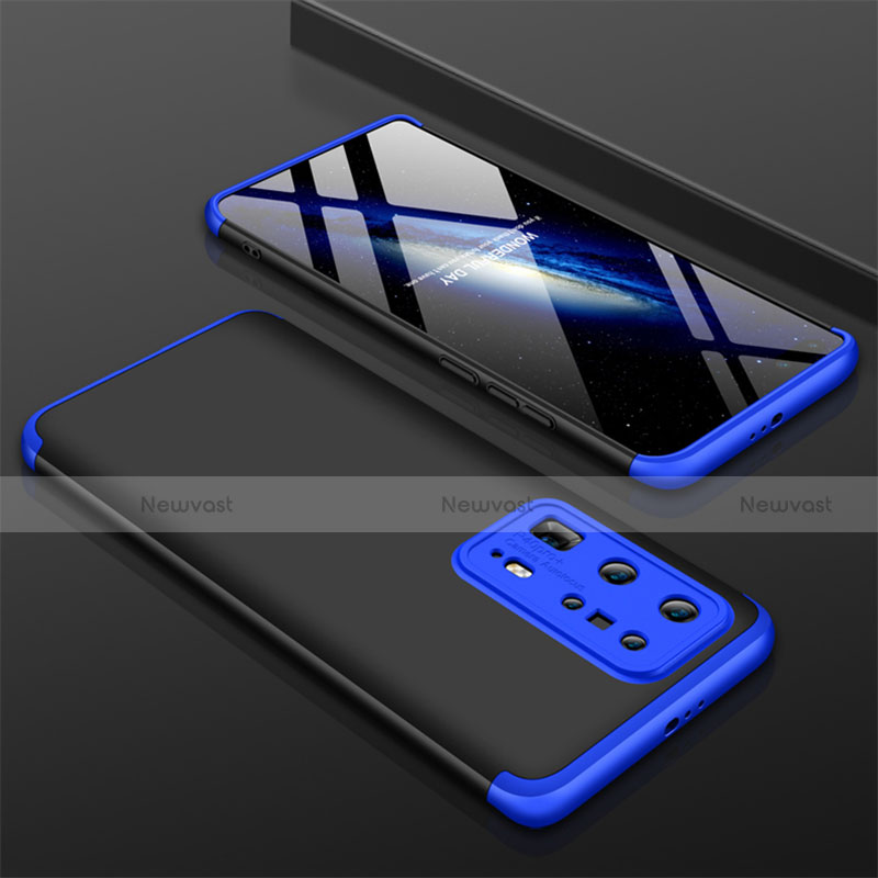 Hard Rigid Plastic Matte Finish Front and Back Cover Case 360 Degrees M01 for Huawei P40 Pro+ Plus Blue and Black