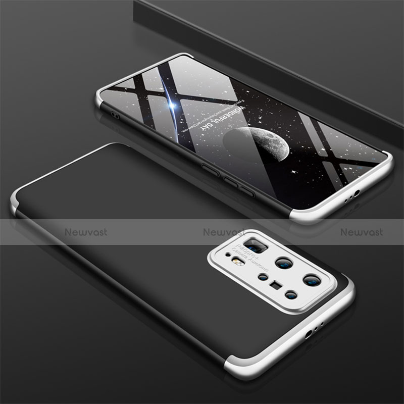 Hard Rigid Plastic Matte Finish Front and Back Cover Case 360 Degrees M01 for Huawei P40 Pro+ Plus Silver and Black